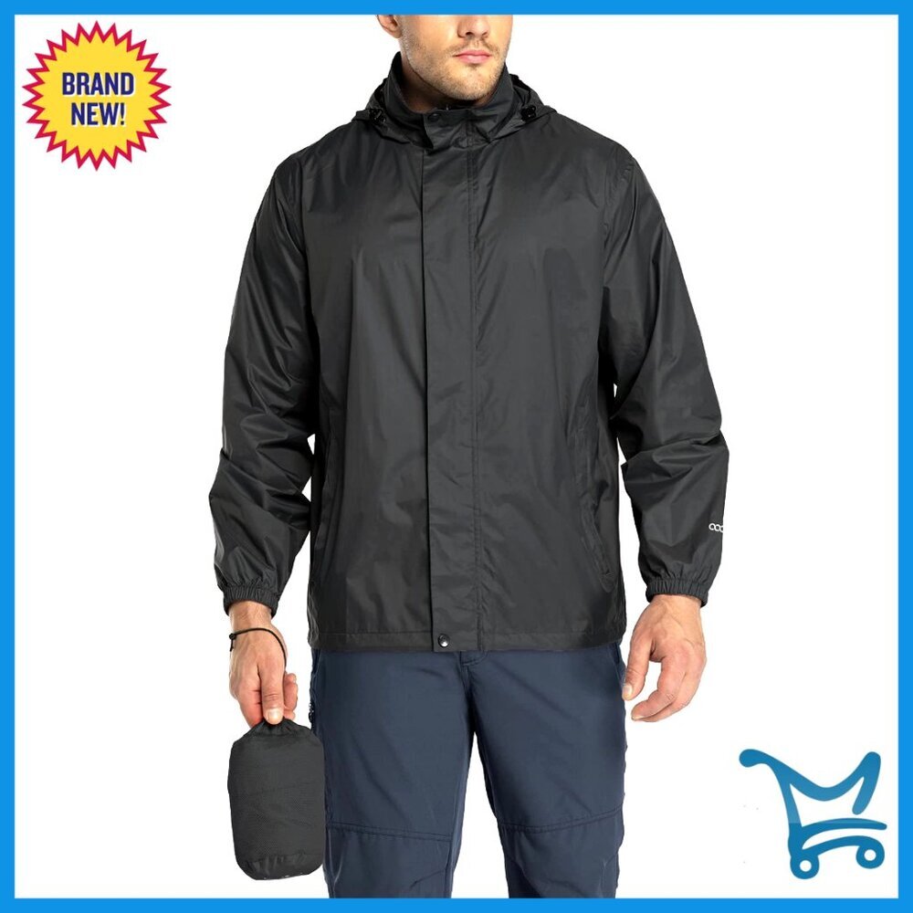 Men's Lightweight Waterproof Rain Jacket Packable Hood Windbreaker for Golf